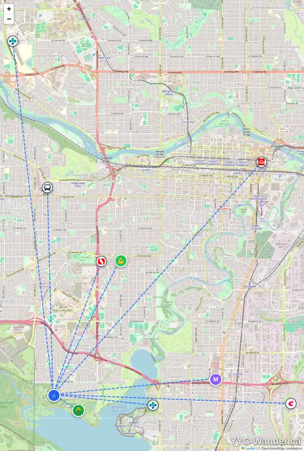 Daily accessibility map for 3426 LIDDEL CO SW, Calgary showing nearby schools, grocery stores, parks, LRT stations and nearby amenities