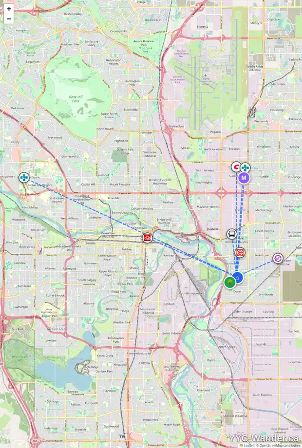 Daily accessibility map for 3041 29A ST SE, Calgary showing nearby schools, grocery stores, parks, LRT stations and nearby amenities