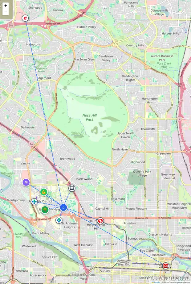 Daily accessibility map for 3011 UNDERHILL DR NW, Calgary showing nearby schools, grocery stores, parks, LRT stations and nearby amenities