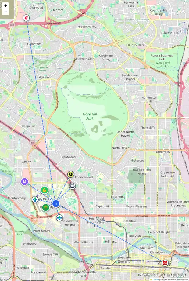 Daily accessibility map for 3316 UNDERHILL DR NW, Calgary showing nearby schools, grocery stores, parks, LRT stations and nearby amenities