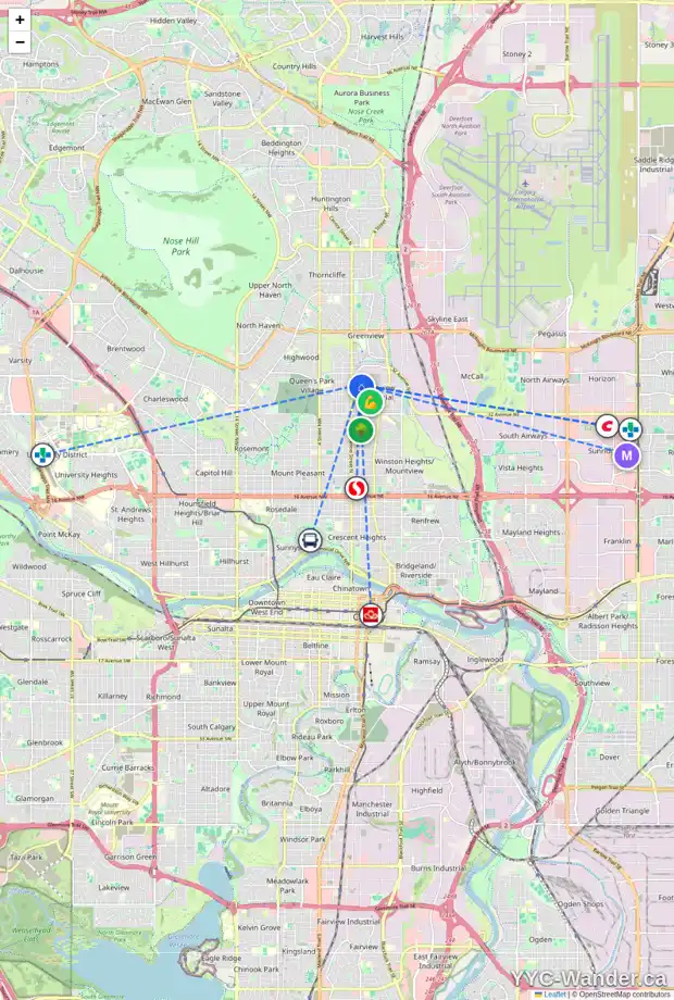 Daily accessibility map for 3819 1 ST NE, Calgary showing nearby schools, grocery stores, parks, LRT stations and nearby amenities