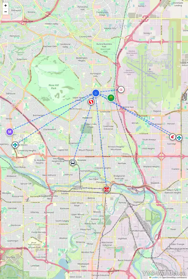 Daily accessibility map for 324 BLACKTHORN RD NW, Calgary showing nearby schools, grocery stores, parks, LRT stations and nearby amenities