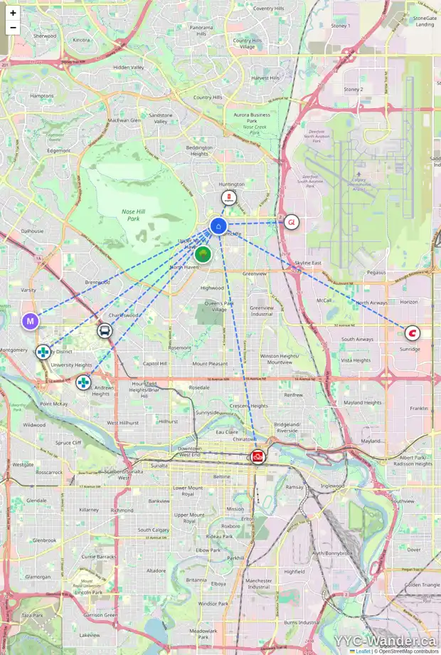 Daily accessibility map for 6236 THORNABY WY NW, Calgary showing nearby schools, grocery stores, parks, LRT stations and nearby amenities