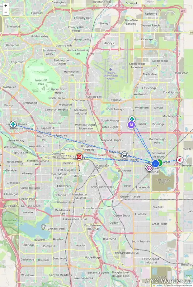 Daily accessibility map for 166 PENNSBURG WY SE, Calgary showing nearby schools, grocery stores, parks, LRT stations and nearby amenities