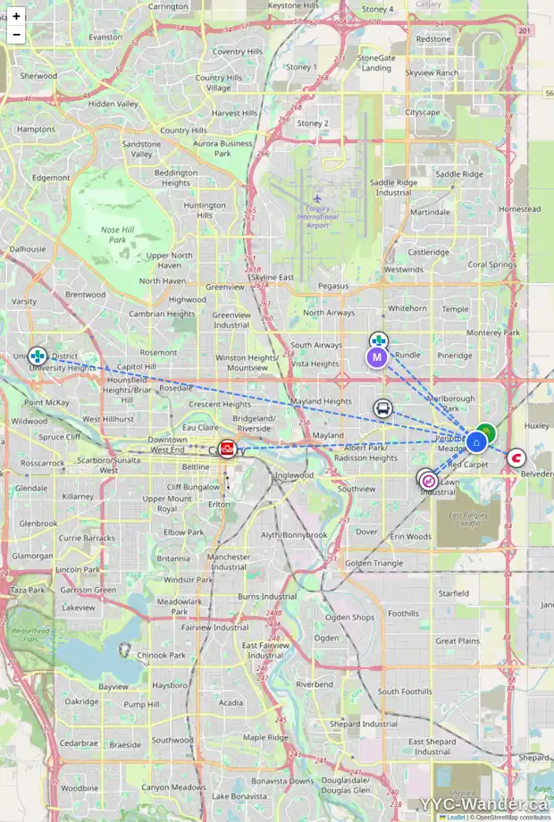 Daily accessibility map for 36 PENBROOKE PL SE, Calgary showing nearby schools, grocery stores, parks, LRT stations and nearby amenities