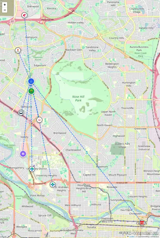 Daily accessibility map for 32 EDENSTONE VW NW, Calgary showing nearby schools, grocery stores, parks, LRT stations and nearby amenities