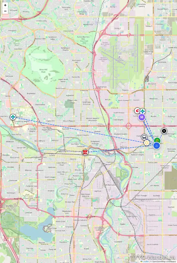 Daily accessibility map for 4711 FORDHAM CR SE, Calgary showing nearby schools, grocery stores, parks, LRT stations and nearby amenities