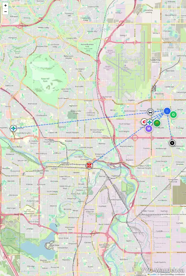 Daily accessibility map for 263 WHITEHORN RD NE, Calgary showing nearby schools, grocery stores, parks, LRT stations and nearby amenities