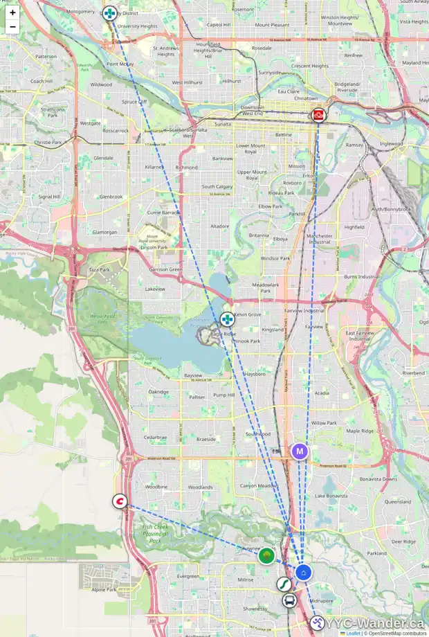 Daily accessibility map for 256 MIDLAWN CL SE, Calgary showing nearby schools, grocery stores, parks, LRT stations and nearby amenities