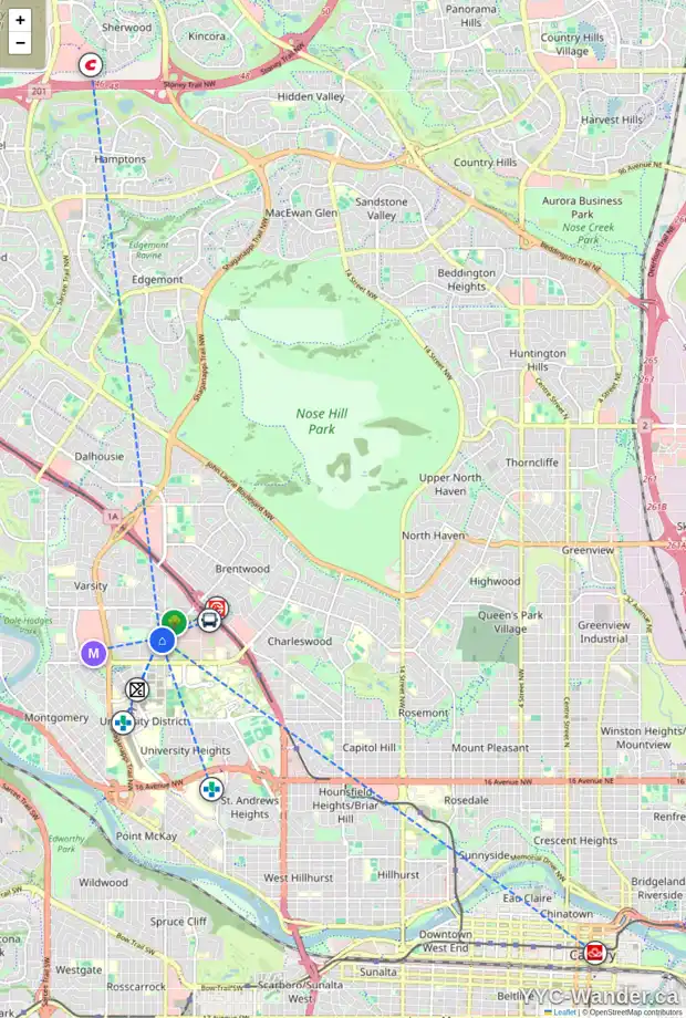 Daily accessibility map for 6 VARSVILLE PL NW, Calgary showing nearby schools, grocery stores, parks, LRT stations and nearby amenities