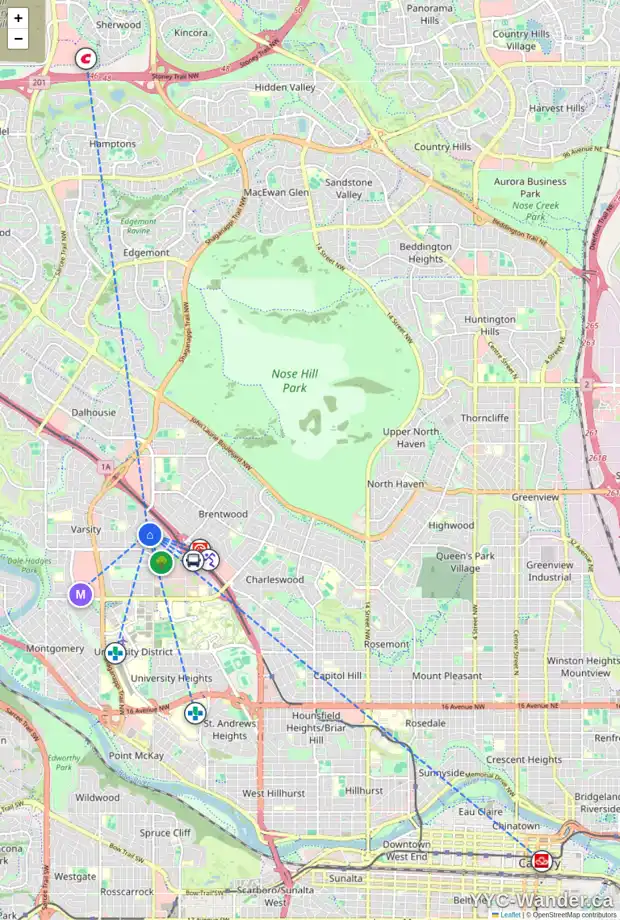 Daily accessibility map for 4307 VILLA CR NW, Calgary showing nearby schools, grocery stores, parks, LRT stations and nearby amenities