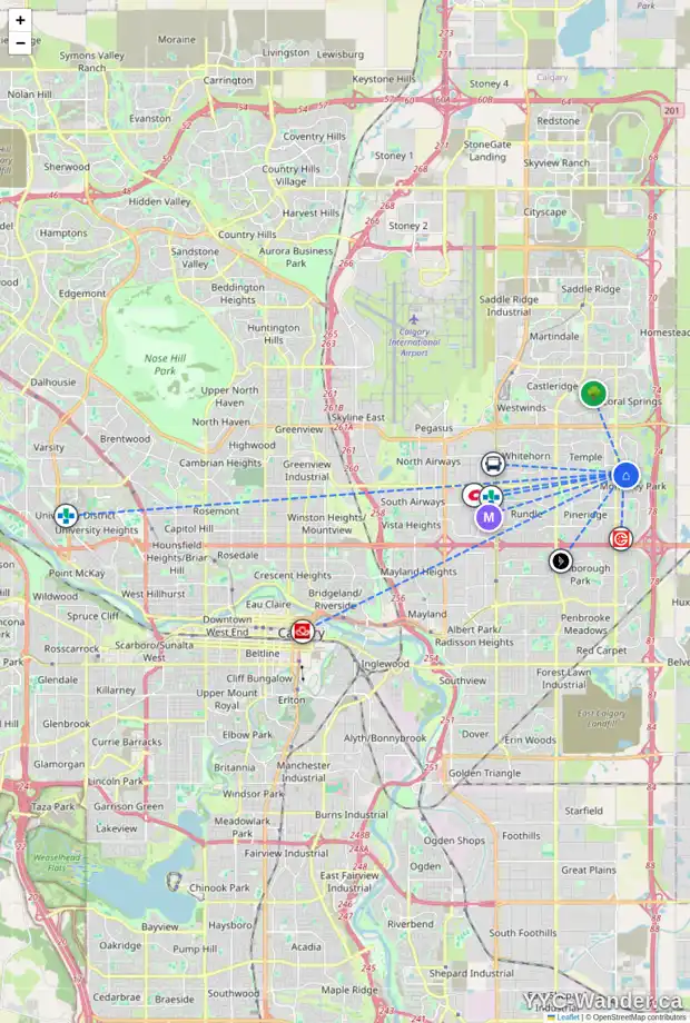 Daily accessibility map for 275 COSTA MESA CL NE, Calgary showing nearby schools, grocery stores, parks, LRT stations and nearby amenities