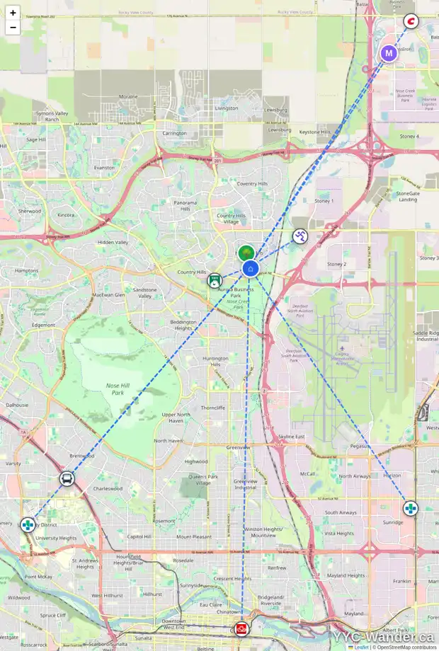 Daily accessibility map for 19 HARVEST GLEN RI NE, Calgary showing nearby schools, grocery stores, parks, LRT stations and nearby amenities