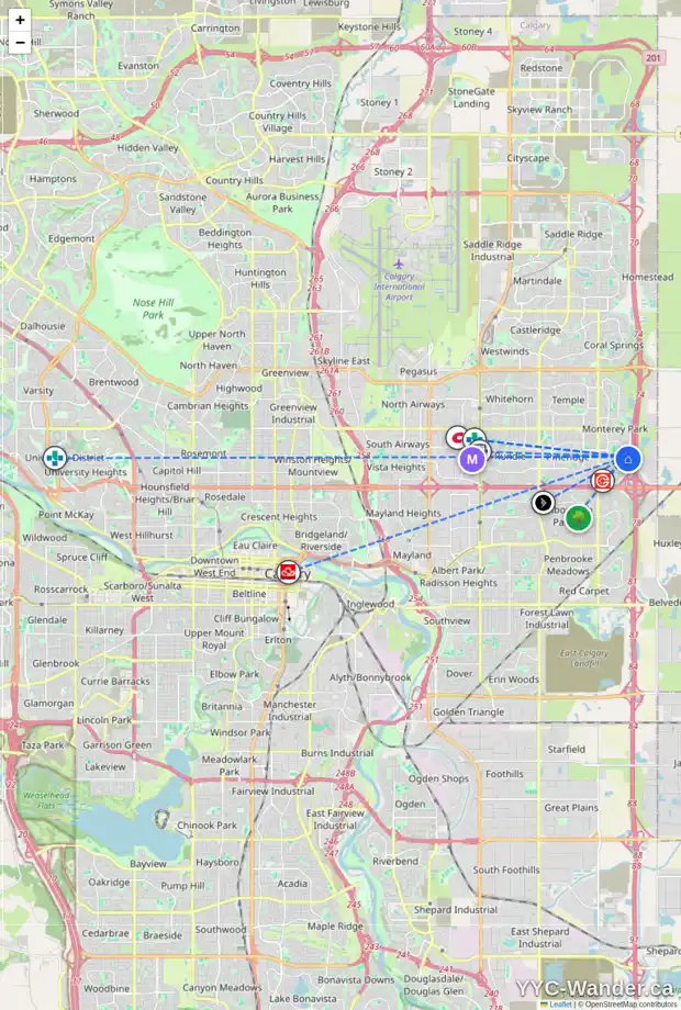 Daily accessibility map for 312 DEL RAY RD NE, Calgary showing nearby schools, grocery stores, parks, LRT stations and nearby amenities
