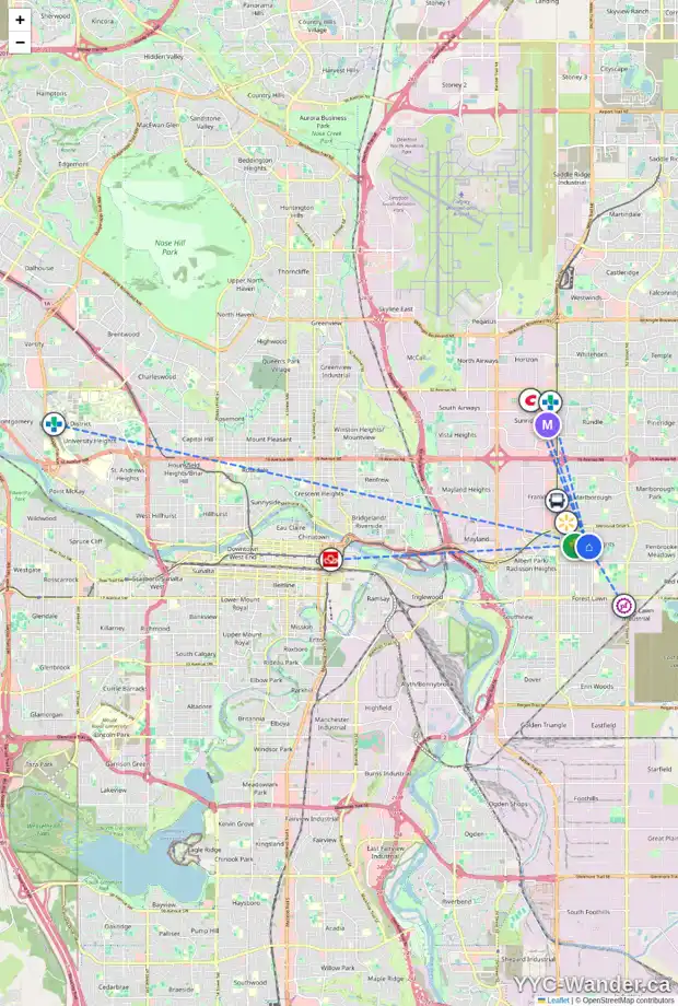 Daily accessibility map for 4308 4A AV SE, Calgary showing nearby schools, grocery stores, parks, LRT stations and nearby amenities