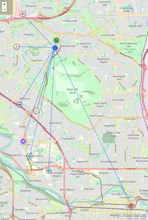 Daily accessibility map for 355 EDGEBROOK RI NW, Calgary showing nearby schools, grocery stores, parks, LRT stations and nearby amenities