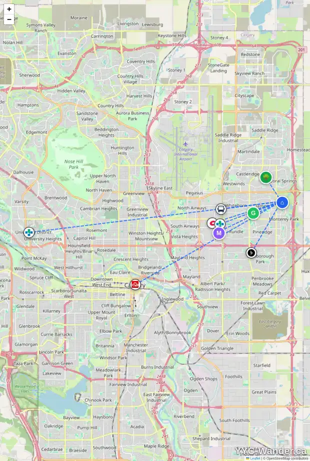 Daily accessibility map for 115 SARATOGA PL NE, Calgary showing nearby schools, grocery stores, parks, LRT stations and nearby amenities