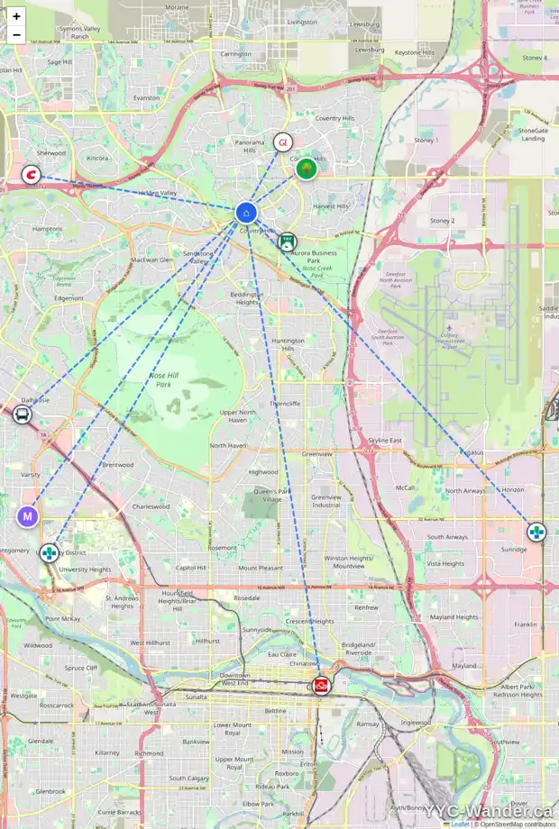 Daily accessibility map for 70 PANORAMA HILLS GV NW, Calgary showing nearby schools, grocery stores, parks, LRT stations and nearby amenities