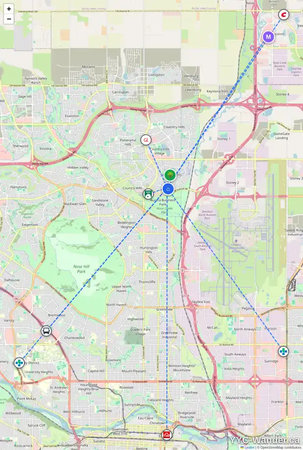 Daily accessibility map for 822 HARVEST HILLS DR NE, Calgary showing nearby schools, grocery stores, parks, LRT stations and nearby amenities