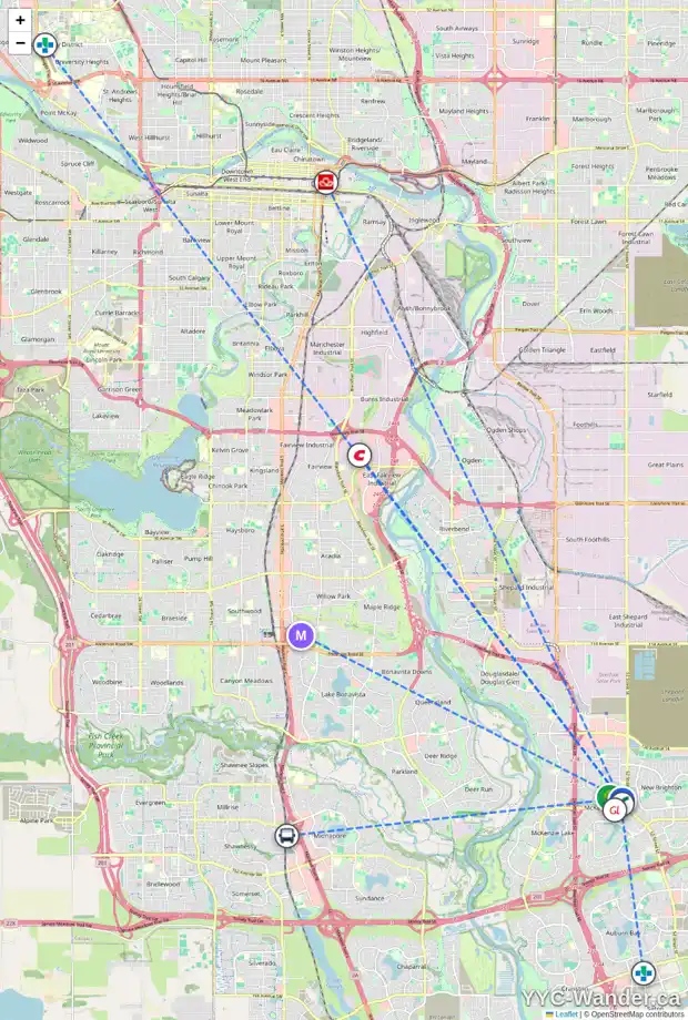 Daily accessibility map for 66 PRESTWICK PA SE, Calgary showing nearby schools, grocery stores, parks, LRT stations and nearby amenities