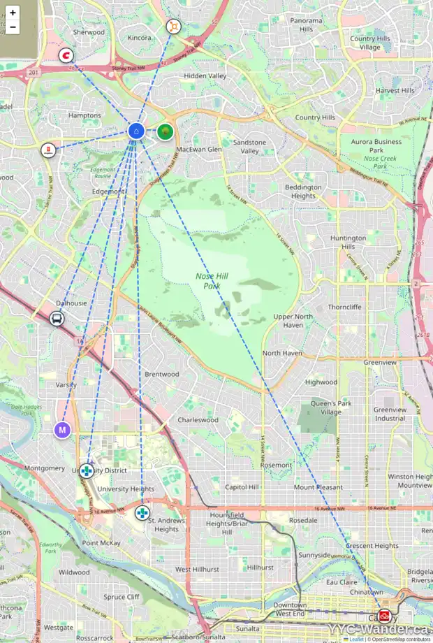Daily accessibility map for 55 HAMPSTEAD PT NW, Calgary showing nearby schools, grocery stores, parks, LRT stations and nearby amenities