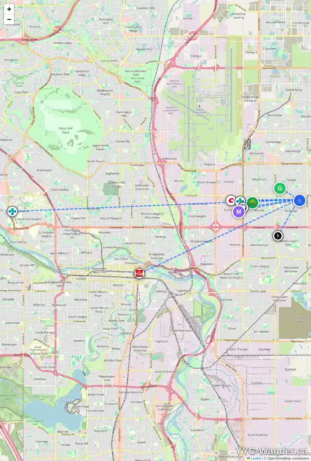 Daily accessibility map for 6865 RUNDLEHORN DR NE, Calgary showing nearby schools, grocery stores, parks, LRT stations and nearby amenities