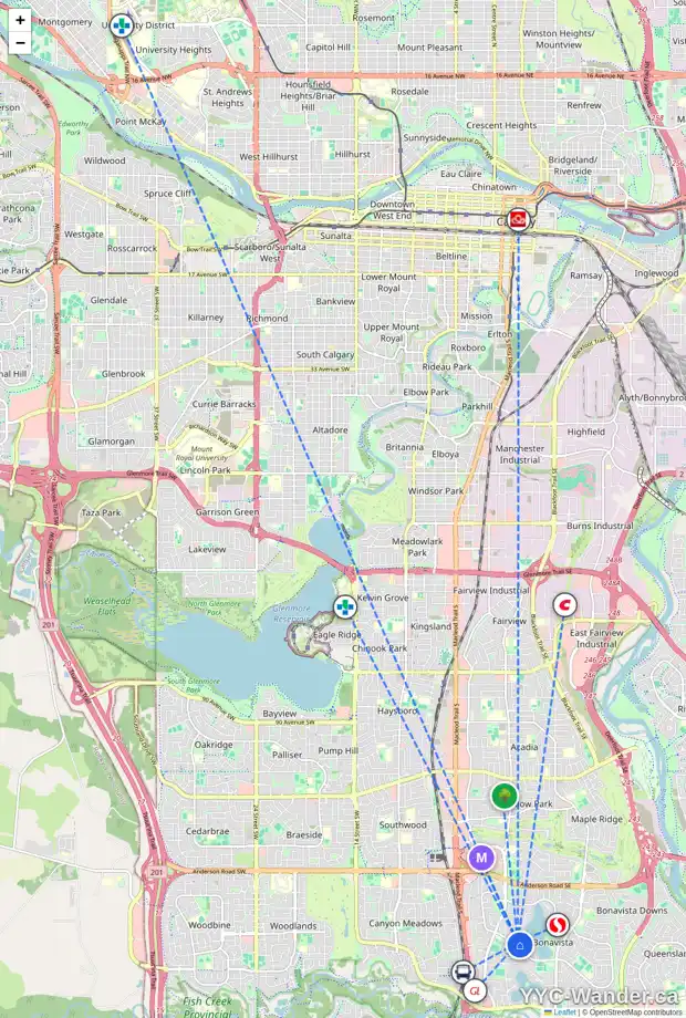 Daily accessibility map for 507 LAKE MORAINE WY SE, Calgary showing nearby schools, grocery stores, parks, LRT stations and nearby amenities