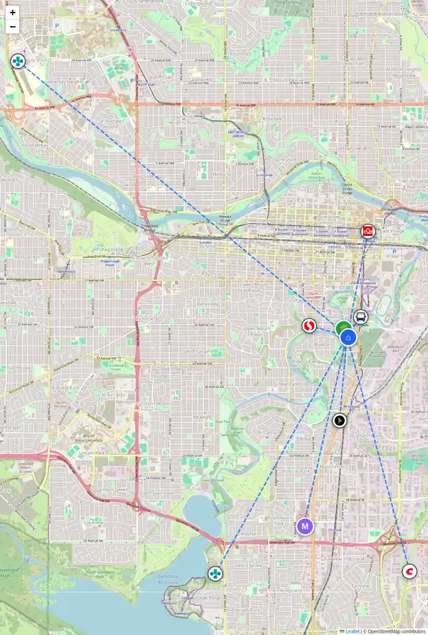 Daily accessibility map for 2703 ERLTON ST SW, Calgary showing nearby schools, grocery stores, parks, LRT stations and nearby amenities