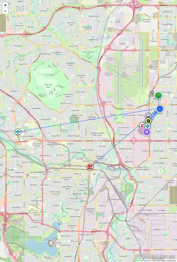 Daily accessibility map for 767 WHITEHILL WY NE, Calgary showing nearby schools, grocery stores, parks, LRT stations and nearby amenities