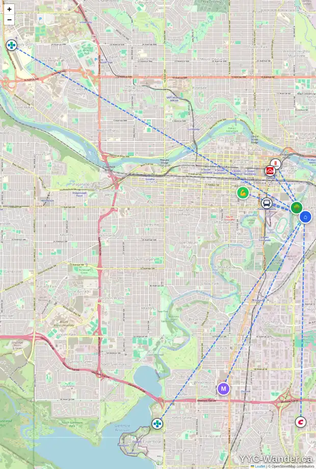 Daily accessibility map for 620 BURNS AV SE, Calgary showing nearby schools, grocery stores, parks, LRT stations and nearby amenities
