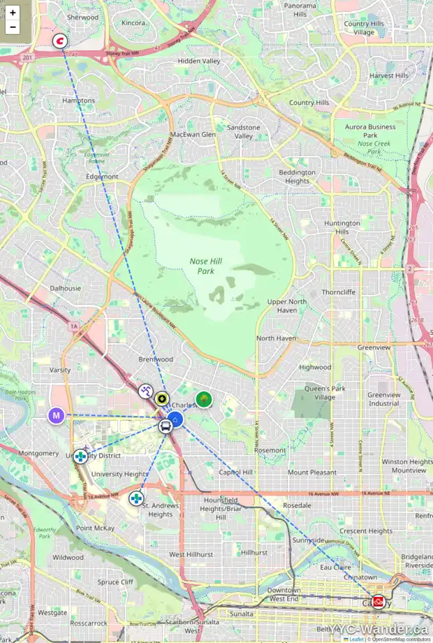 Daily accessibility map for 3503 MORLEY TR NW, Calgary showing nearby schools, grocery stores, parks, LRT stations and nearby amenities