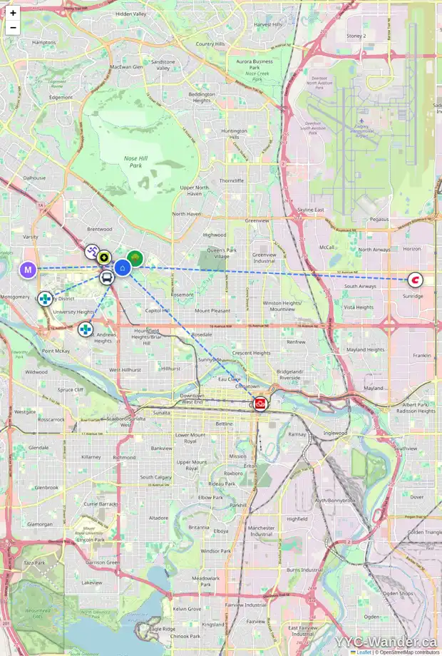 Daily accessibility map for 2440 CHARLEBOIS DR NW, Calgary showing nearby schools, grocery stores, parks, LRT stations and nearby amenities