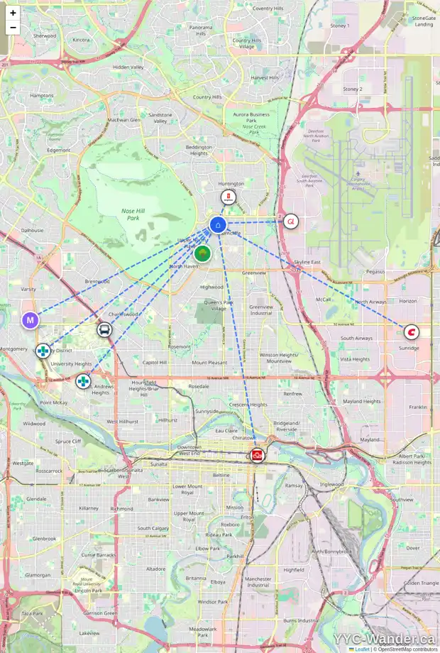 Daily accessibility map for 6238 THORNABY WY NW, Calgary showing nearby schools, grocery stores, parks, LRT stations and nearby amenities
