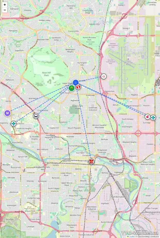 Daily accessibility map for 928 THORNEYCROFT DR NW, Calgary showing nearby schools, grocery stores, parks, LRT stations and nearby amenities