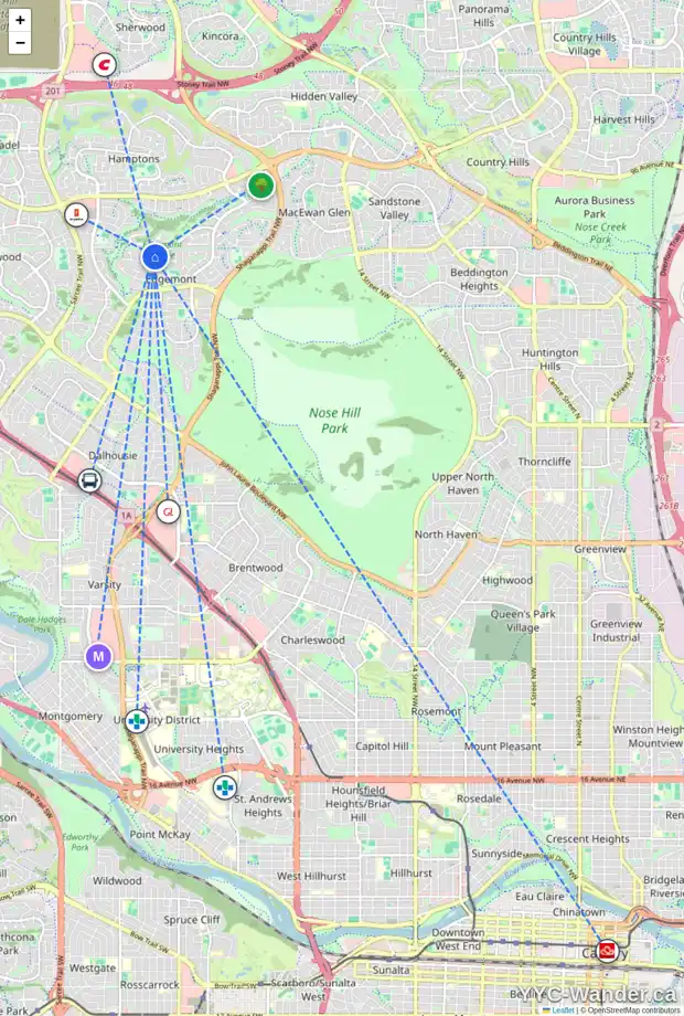 Daily accessibility map for 29 EDGEVALLEY WY NW, Calgary showing nearby schools, grocery stores, parks, LRT stations and nearby amenities