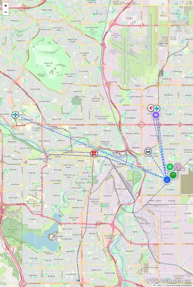 Daily accessibility map for 3026 DOVER RD SE, Calgary showing nearby schools, grocery stores, parks, LRT stations and nearby amenities