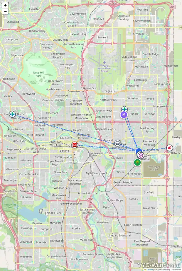 Daily accessibility map for 1519 49 ST SE, Calgary showing nearby schools, grocery stores, parks, LRT stations and nearby amenities