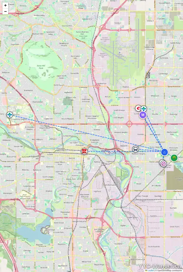 Daily accessibility map for 835 FOREST PL SE, Calgary showing nearby schools, grocery stores, parks, LRT stations and nearby amenities