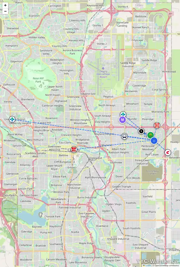 Daily accessibility map for 6607 MALVERN RD NE, Calgary showing nearby schools, grocery stores, parks, LRT stations and nearby amenities