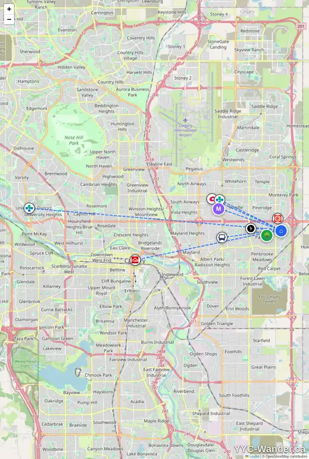 Daily accessibility map for 205 ABOYNE PL NE, Calgary showing nearby schools, grocery stores, parks, LRT stations and nearby amenities