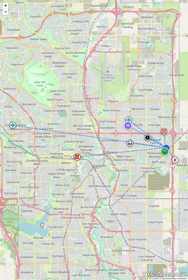 Daily accessibility map for 1174 ABBEYDALE DR NE, Calgary showing nearby schools, grocery stores, parks, LRT stations and nearby amenities