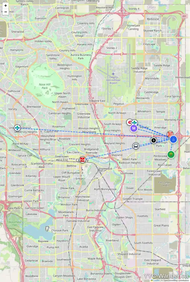 Daily accessibility map for 16 ABINGDON CR NE, Calgary showing nearby schools, grocery stores, parks, LRT stations and nearby amenities