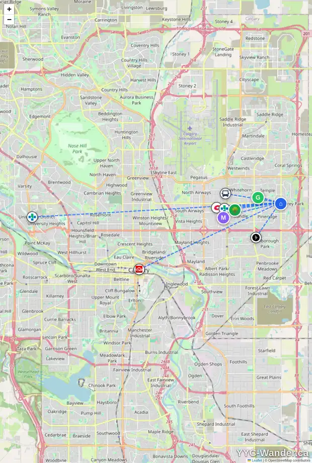 Daily accessibility map for 312 TEMPLETON CI NE, Calgary showing nearby schools, grocery stores, parks, LRT stations and nearby amenities