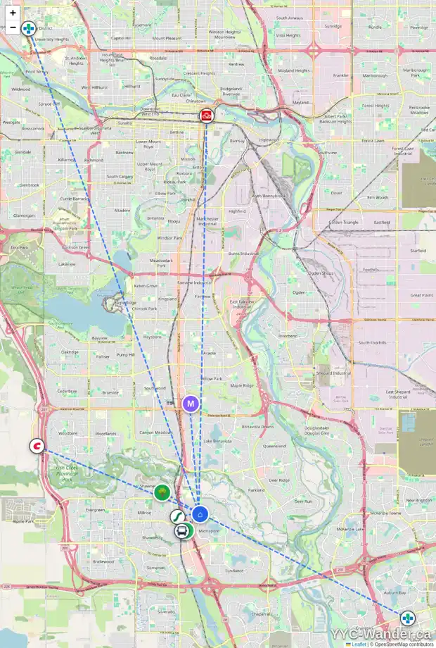 Daily accessibility map for 56 MIDRIDGE GD SE, Calgary showing nearby schools, grocery stores, parks, LRT stations and nearby amenities