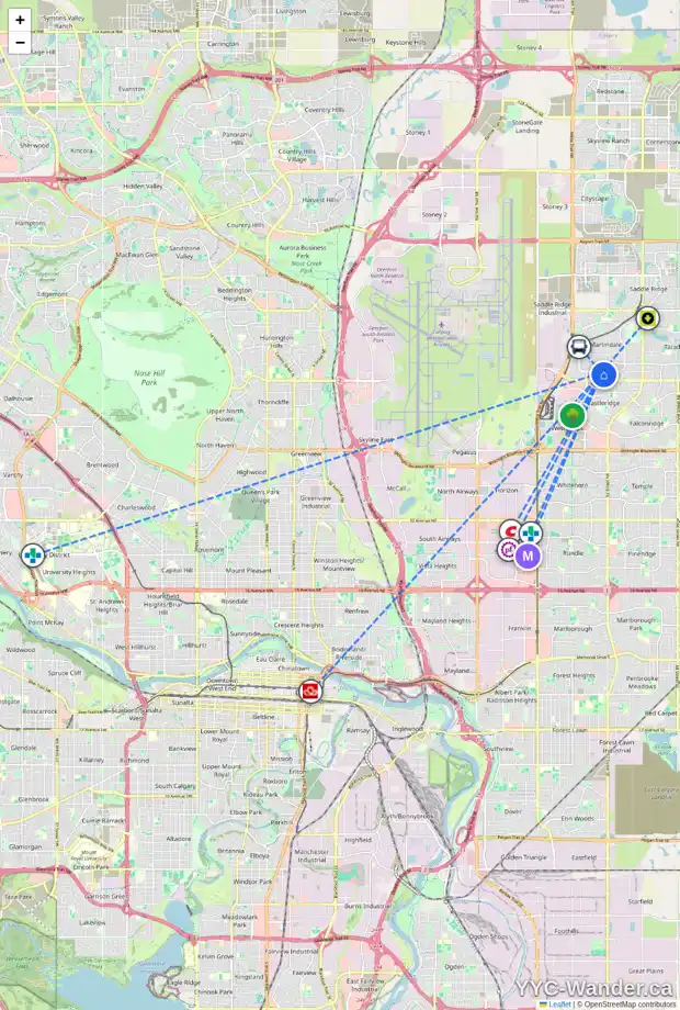 Daily accessibility map for 25 MARTINVIEW RD NE, Calgary showing nearby schools, grocery stores, parks, LRT stations and nearby amenities