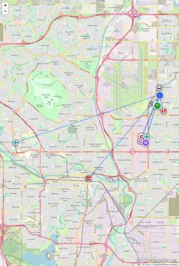 Daily accessibility map for 40 MARTINGLEN PL NE, Calgary showing nearby schools, grocery stores, parks, LRT stations and nearby amenities