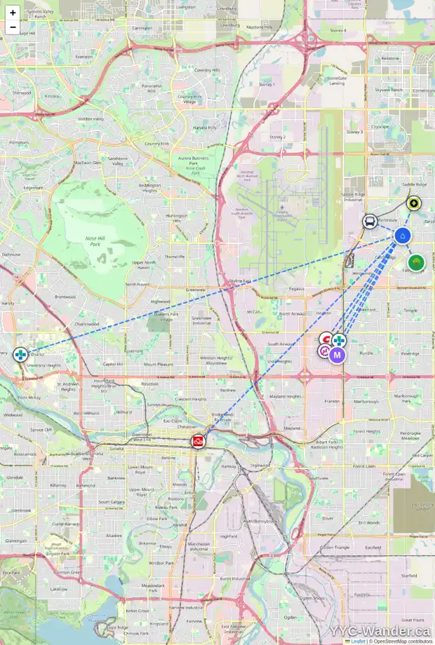 Daily accessibility map for 13 MARTINDALE CO NE, Calgary showing nearby schools, grocery stores, parks, LRT stations and nearby amenities