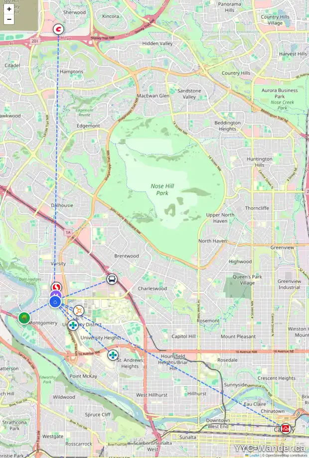 Daily accessibility map for 4832 MONTANA CR NW, Calgary showing nearby schools, grocery stores, parks, LRT stations and nearby amenities