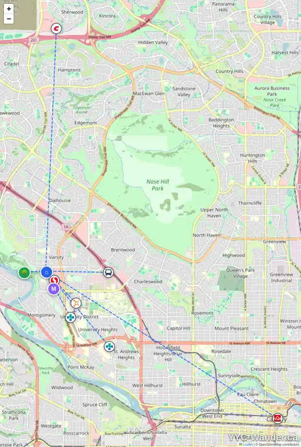 Daily accessibility map for 4 VARSFIELD PL NW, Calgary showing nearby schools, grocery stores, parks, LRT stations and nearby amenities