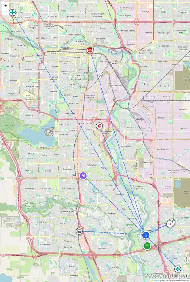 Daily accessibility map for 470 MT SPARROWHAWK PL SE, Calgary showing nearby schools, grocery stores, parks, LRT stations and nearby amenities